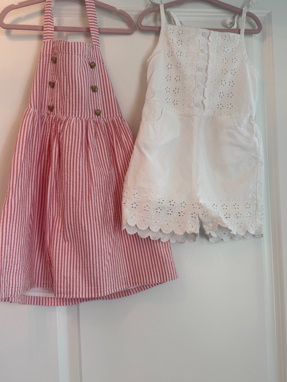 Janie and Jack Pink Striped Halter Dress with White Eyelet Romper Duo Bundle